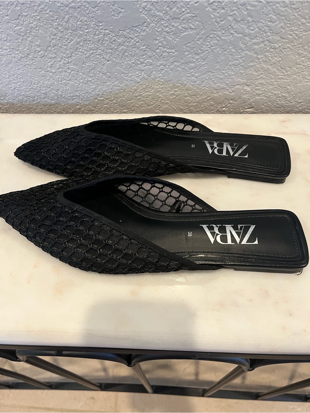 Zara Black Pointed Mesh Slip-On Mules - Picture 8 of 8